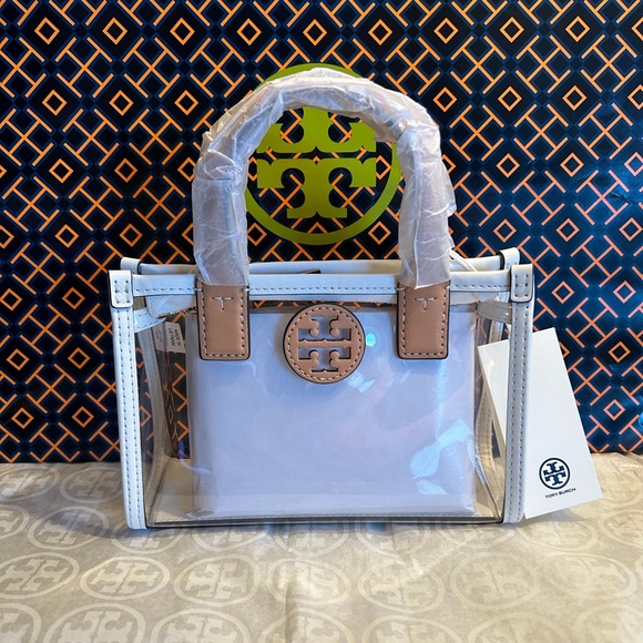 Tory Burch Ella Nylon Clear Mini Tote Bag Crossbody Clear Brown - Picture 2 of 10